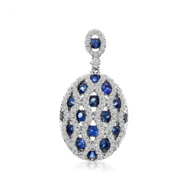 14K White Gold Round Sapphire and Diamond Oval Precious Pendant Ambassador Diamond Jewelers Tucson, AZ