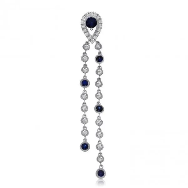 14K White Gold Long Dangling Sapphire and Diamond Precious Pendant Ambassador Diamond Jewelers Tucson, AZ