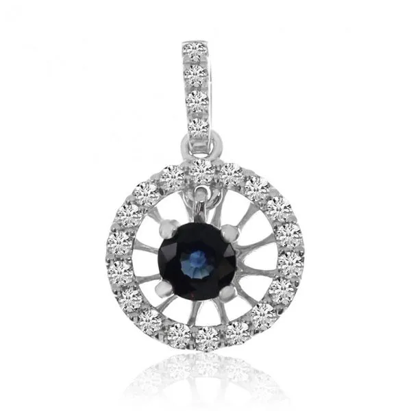 14K White Gold Round Sapphire and Diamond Circle Precious fashion Pendant Ambassador Diamond Jewelers Tucson, AZ