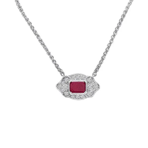 14K White Gold Octagon Sapphire and Diamond Filigree Precious Necklace Ambassador Diamond Jewelers Tucson, AZ