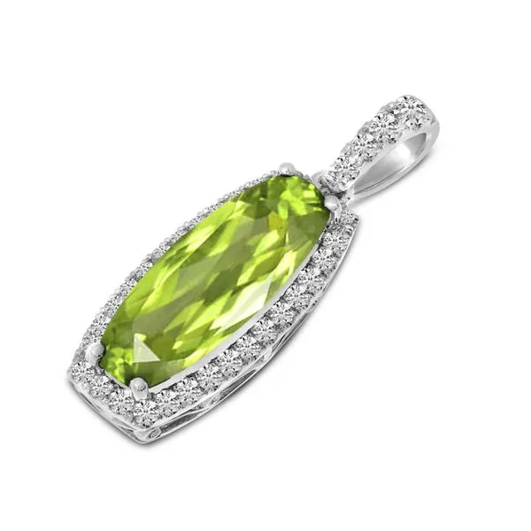 14K White Gold Oval Peridot with Diamond Pendant Image 2 J. Meredith Jewelers Delafield, WI