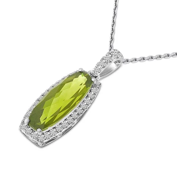 14K White Gold Oval Peridot with Diamond Pendant Image 3 J. Meredith Jewelers Delafield, WI