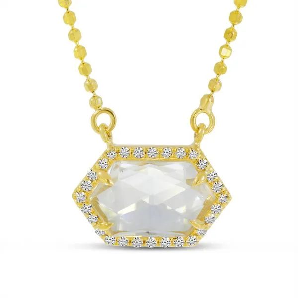 14K Yellow Gold White Topaz and Diamond Hexagon Necklace The Jewelry Source El Segundo, CA