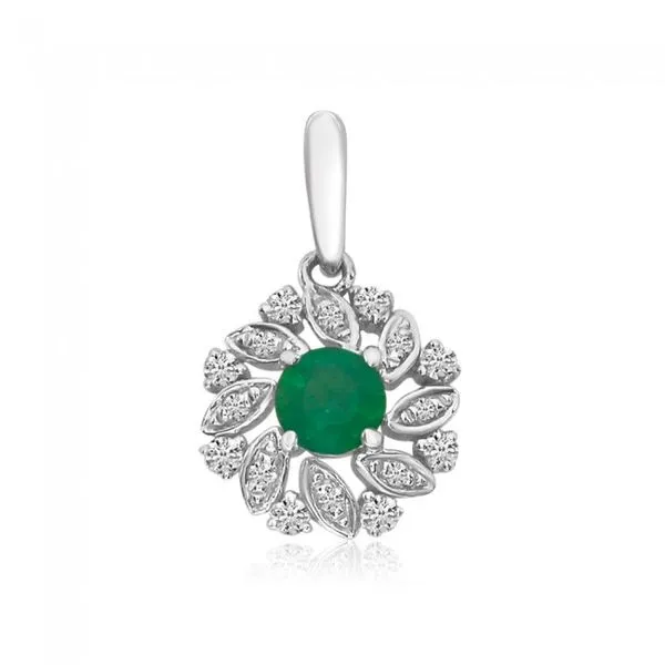 14K White Gold Round Emerald and Diamond Precious Floral Pendant Ambassador Diamond Jewelers Tucson, AZ