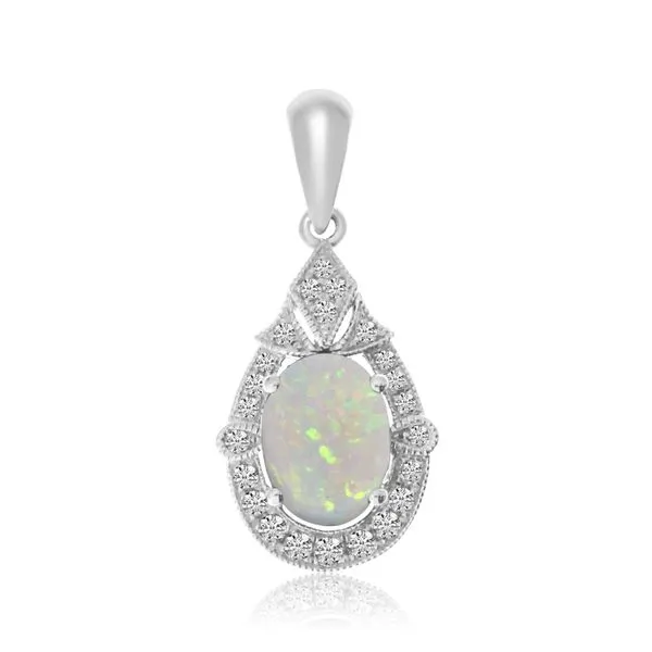 14K White Gold Oval Opal and Diamond Pendant Ambassador Diamond Jewelers Tucson, AZ