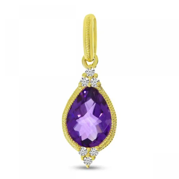14K Yellow Gold Pear Amethyst and Diamond Semi Precious Pendant Ambassador Diamond Jewelers Tucson, AZ