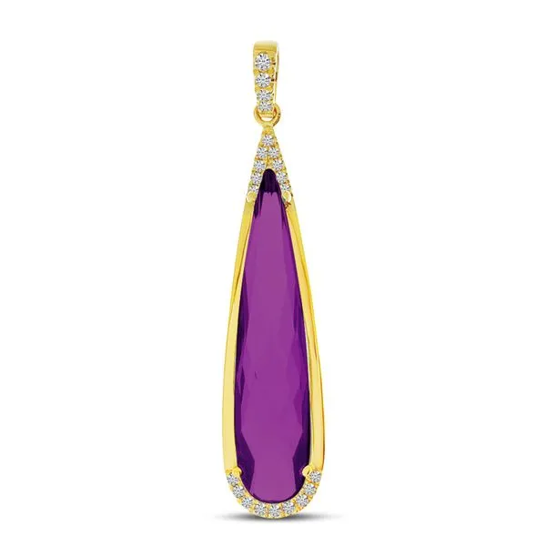 14K Yellow Gold Elongated Pear Amethyst with Diamond Semi Precious Pendant Ambassador Diamond Jewelers Tucson, AZ