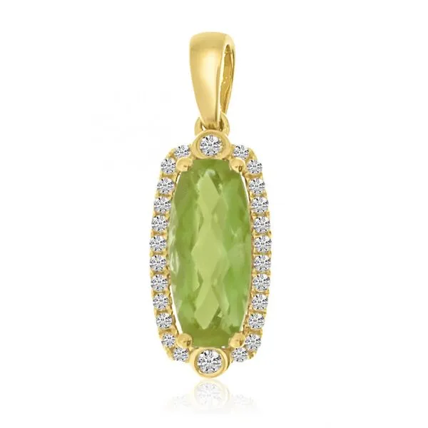 14K Yellow Gold Elongated Oval Peridot and Diamond Pendant Clater Jewelers Louisville, KY