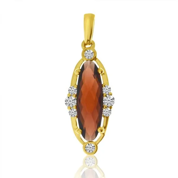 14K Yellow Gold Elongated Oval Garnet and Diamond Pendant Ambassador Diamond Jewelers Tucson, AZ