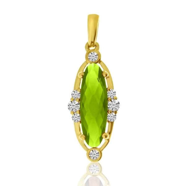 14K Yellow Gold Elongated Oval Peridot and Diamond Pendant Ambassador Diamond Jewelers Tucson, AZ