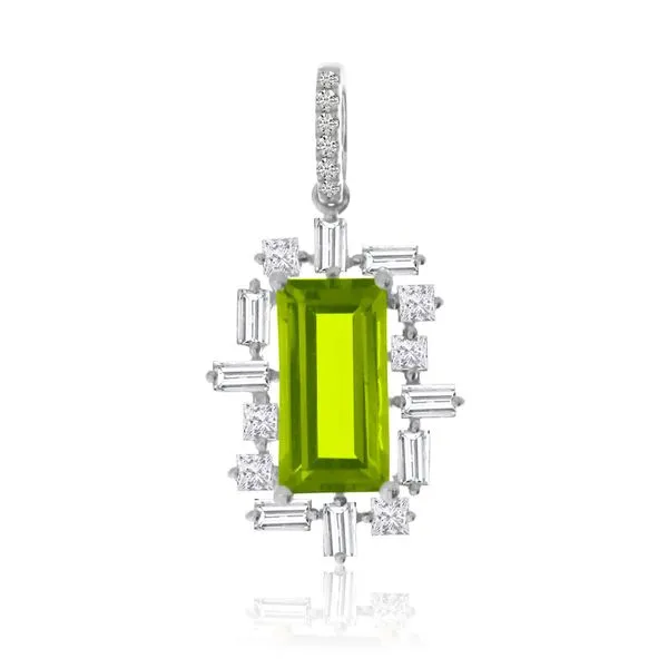 14K White Gold Peridot  Emerald Cut and Baguette Diamond Pendant Clater Jewelers Louisville, KY