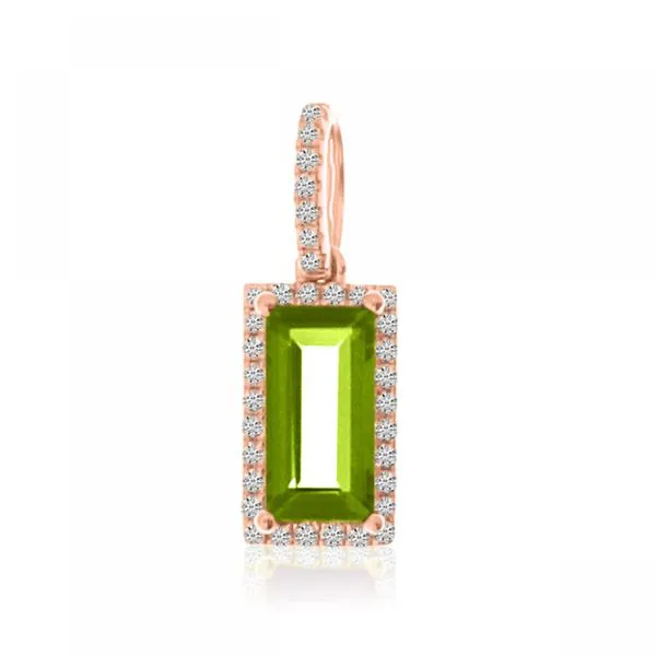 14K Rose Gold Emerald Cut Peridot and Diamond Halo Pendant Ambassador Diamond Jewelers Tucson, AZ