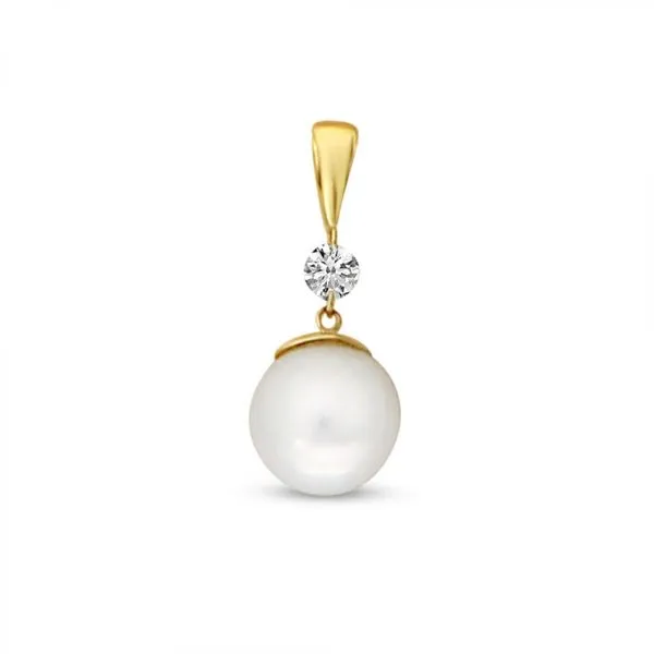 14K Yellow Gold Pearl and Dashing  Diamond Pendant J. Meredith Jewelers Delafield, WI