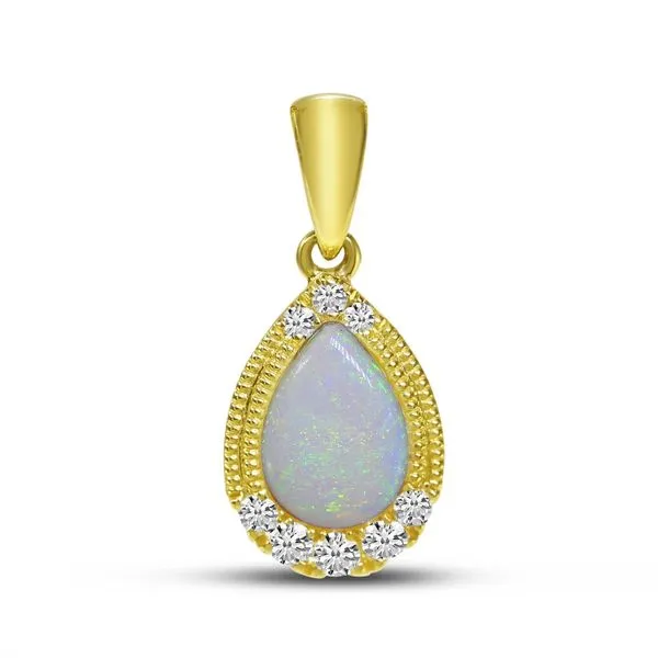 14K Yellow Gold Pear Cut Opal and Diamond Pendant Ambassador Diamond Jewelers Tucson, AZ