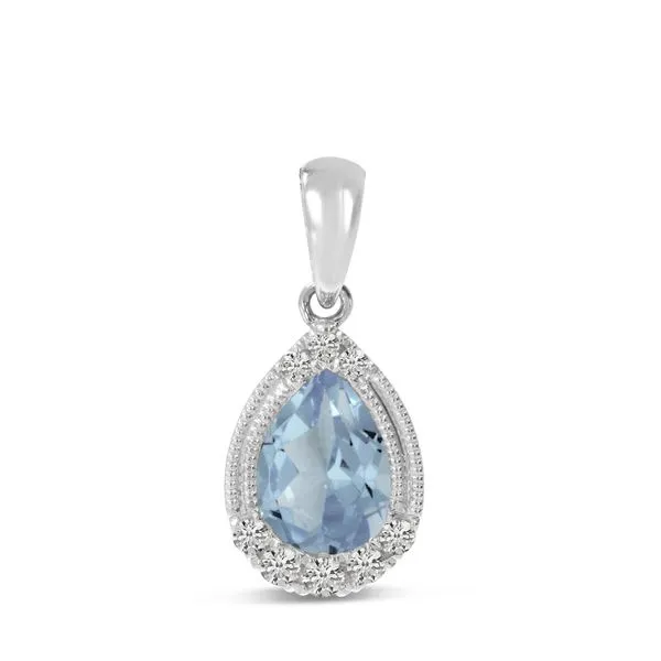 14K White Gold Pear Aquamarine and Diamond Pendant J. Meredith Jewelers Delafield, WI