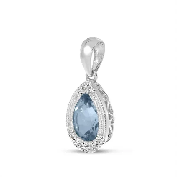 14K White Gold Pear Aquamarine and Diamond Pendant Image 2 Ambassador Diamond Jewelers Tucson, AZ