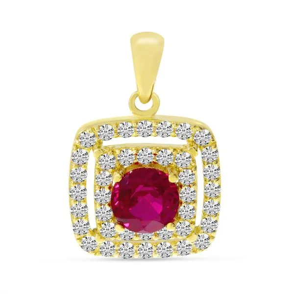 14K Yellow Gold Double Halo Ruby Pendant Ambassador Diamond Jewelers Tucson, AZ