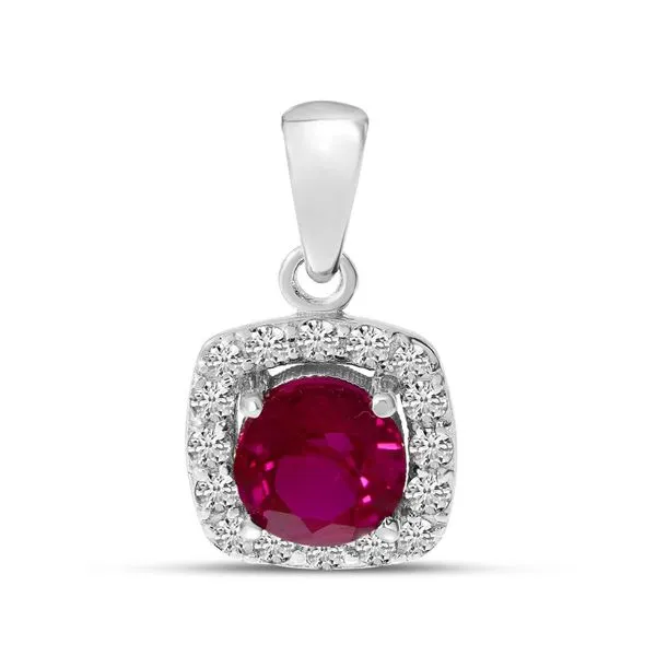 14K White Gold Diamond Halo Ruby Square Pendant Ambassador Diamond Jewelers Tucson, AZ