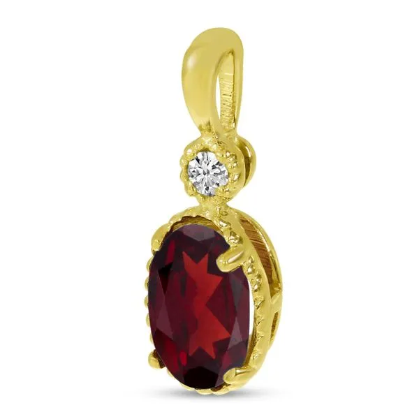10K Yellow Gold Oval Garnet and Diamond Millgrain Birthstone Pendant Image 2 Ambassador Diamond Jewelers Tucson, AZ