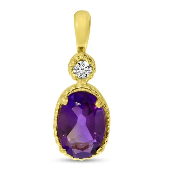 10K Yellow Gold Oval Amethyst and Diamond Millgrain Birthstone Pendant Clater Jewelers Louisville, KY