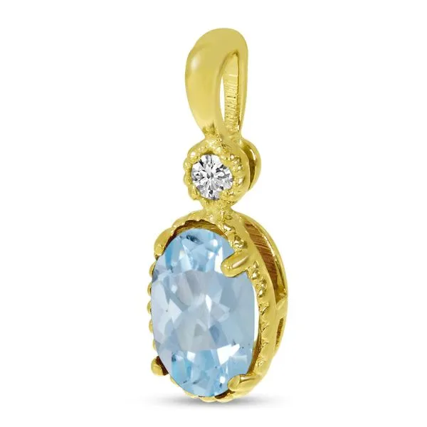 10K Yellow Gold Oval Aquamarine and Diamond Millgrain Birthstone Pendant Image 2 Davidson Jewelers East Moline, IL
