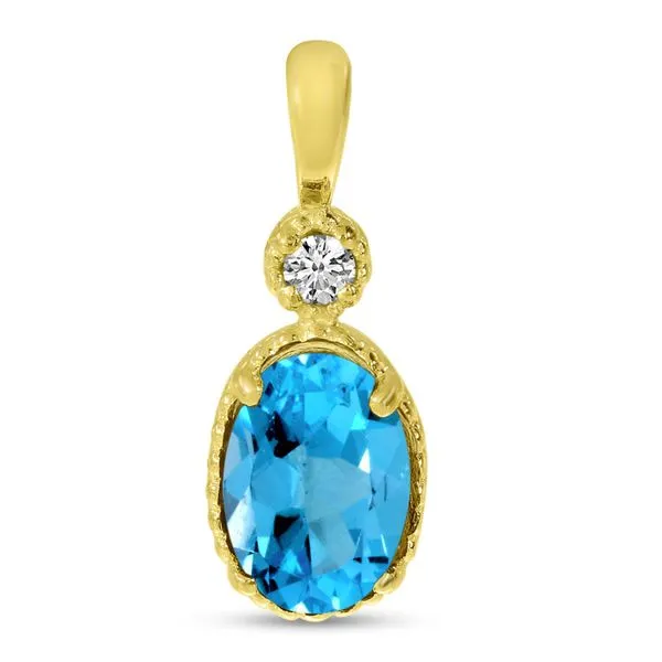 10K Yellow Gold Oval Blue Topaz and Diamond Millgrain Birthstone Pendant J. Meredith Jewelers Delafield, WI