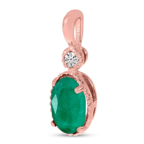 10K Rose Gold Oval Emerald and Diamond Millgrain Birthstone Pendant Image 2 Clater Jewelers Louisville, KY