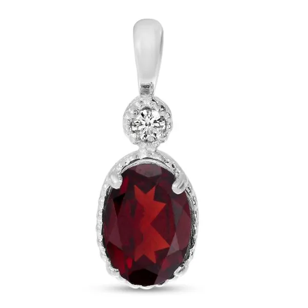 10K White Gold Oval Garnet and Diamond Millgrain Birthstone Pendant Ambassador Diamond Jewelers Tucson, AZ