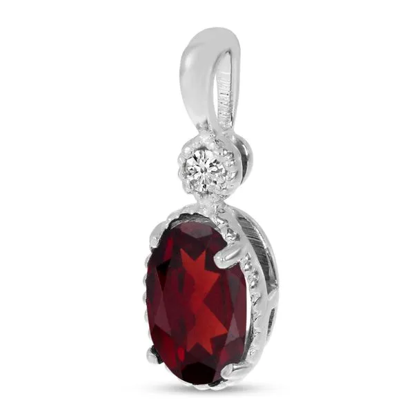 10K White Gold Oval Garnet and Diamond Millgrain Birthstone Pendant Image 2 Ambassador Diamond Jewelers Tucson, AZ