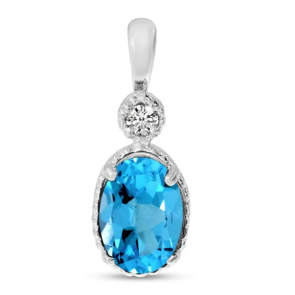 10K White Gold Oval Blue Topaz and Diamond Millgrain Birthstone Pendant Ambassador Diamond Jewelers Tucson, AZ