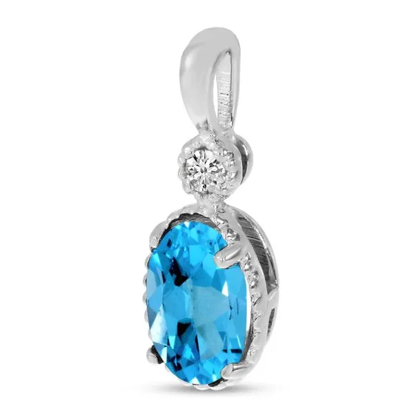 10K White Gold Oval Blue Topaz and Diamond Millgrain Birthstone Pendant Image 2 Clater Jewelers Louisville, KY