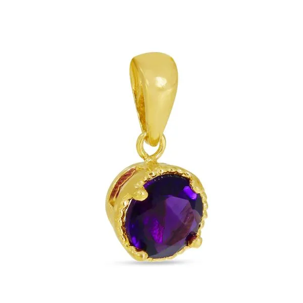 14K Yellow Gold Round Amethyst Millgrain Halo Birthstone Pendant Ambassador Diamond Jewelers Tucson, AZ