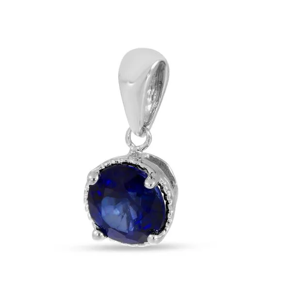 14K White Gold Round Sapphire Millgrain Halo Birthstone Pendant Image 2 Ambassador Diamond Jewelers Tucson, AZ