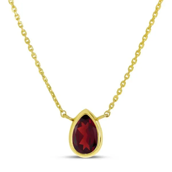 14K Yellow Gold Pear Garnet Birthstone Necklace Ambassador Diamond Jewelers Tucson, AZ