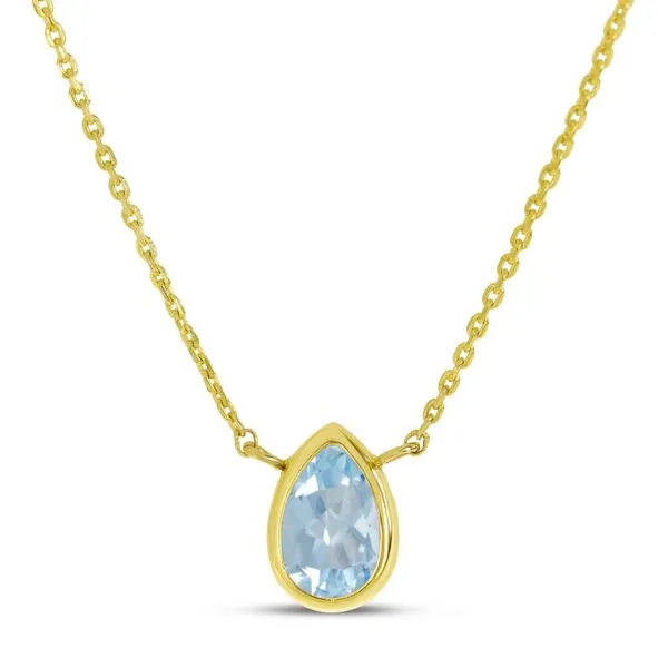 14K Yellow Gold Pear Aquamarine Birthstone Necklace Ambassador Diamond Jewelers Tucson, AZ