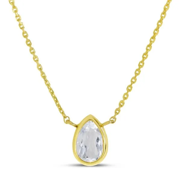 14K Yellow Gold Pear White Topaz  Birthstone Necklace Ambassador Diamond Jewelers Tucson, AZ