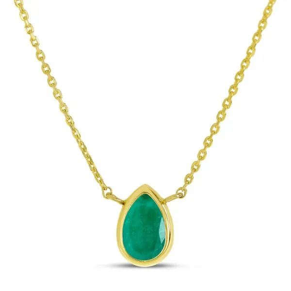 14K Yellow Gold Pear Emerald Birthstone Necklace Ambassador Diamond Jewelers Tucson, AZ