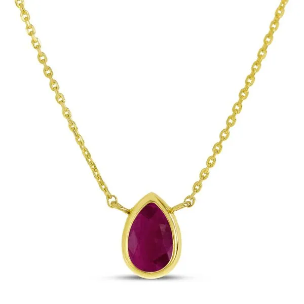 14K Yellow Gold Pear Ruby Birthstone Necklace Ambassador Diamond Jewelers Tucson, AZ
