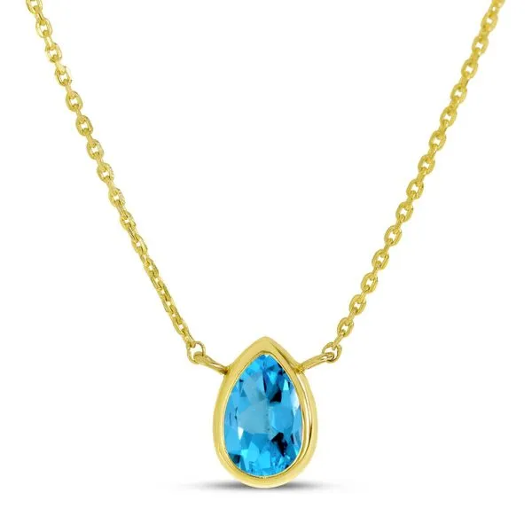 14K Yellow Gold Pear Blue Topaz Birthstone Necklace Ambassador Diamond Jewelers Tucson, AZ