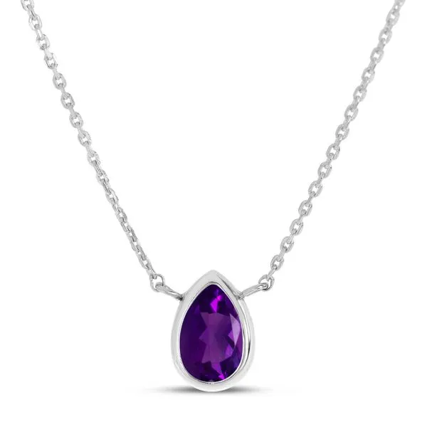 14K White Gold Pear Amethyst Birthstone Necklace Ambassador Diamond Jewelers Tucson, AZ