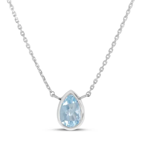 14K White Gold Pear Aquamarine Birthstone Necklace Ambassador Diamond Jewelers Tucson, AZ