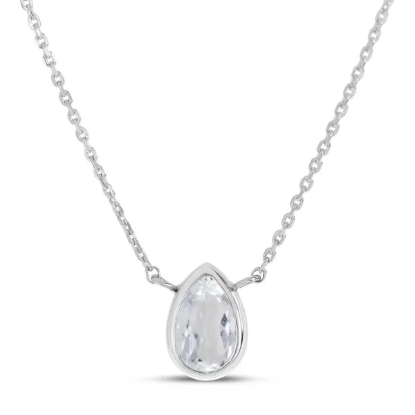 14K White Gold Pear White Topaz Birthstone Necklace Ambassador Diamond Jewelers Tucson, AZ