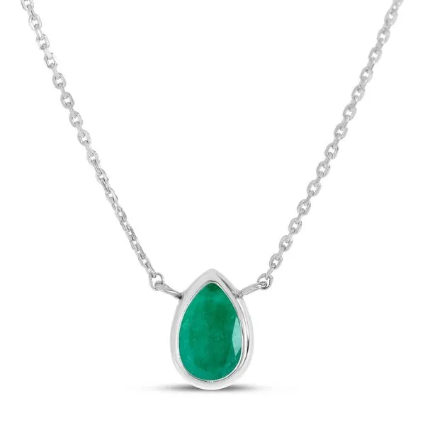 14K White Gold Pear Emerald Birthstone Necklace Ambassador Diamond Jewelers Tucson, AZ