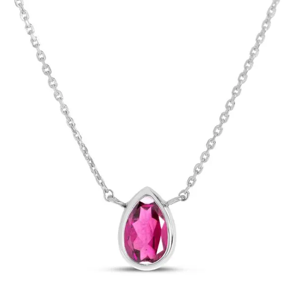 14K White Gold Pear Rhodalite Garnet Birthstone Necklace Ambassador Diamond Jewelers Tucson, AZ