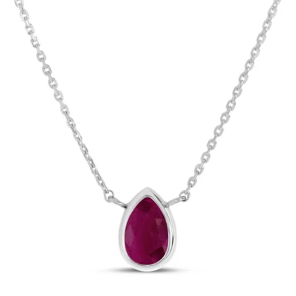 14K White Gold Pear Ruby Birthstone Necklace Ambassador Diamond Jewelers Tucson, AZ