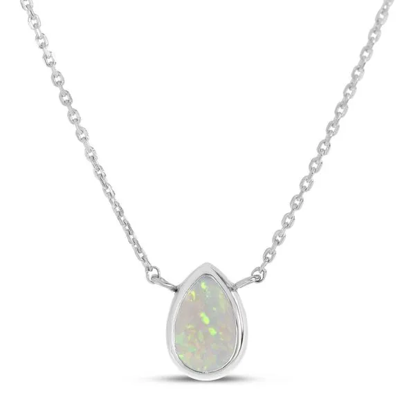 14K White Gold Pear Opal Birthstone Necklace Ambassador Diamond Jewelers Tucson, AZ