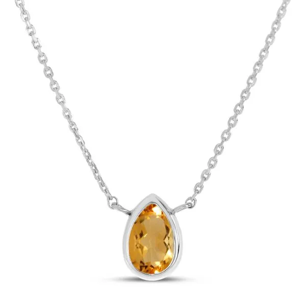 14K White Gold Pear Citrine Birthstone Necklace Ambassador Diamond Jewelers Tucson, AZ