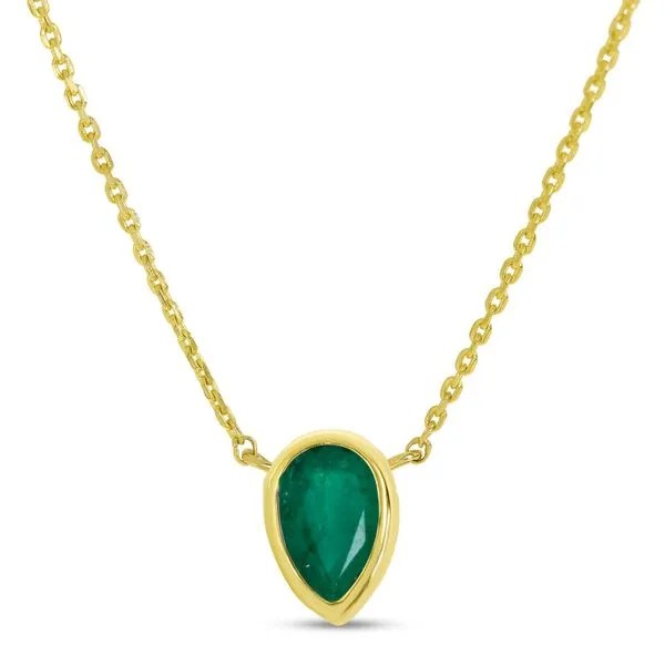14K Yellow Gold Pear Emerald Birthstone Necklace Ambassador Diamond Jewelers Tucson, AZ