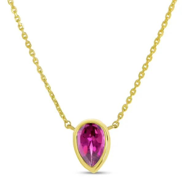 14K Yellow Gold Pear Rhodalite Garnet Birthstone Necklace Ambassador Diamond Jewelers Tucson, AZ