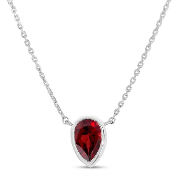 14K White Gold Pear Garnet Birthstone Necklace Ambassador Diamond Jewelers Tucson, AZ